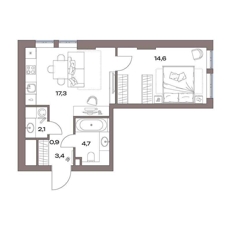 2 ккв (Евро) 43 м²