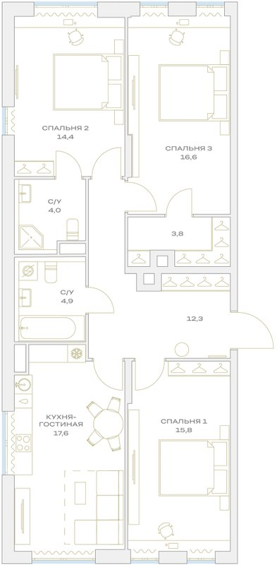 4 ккв (Евро) 89,4 м²