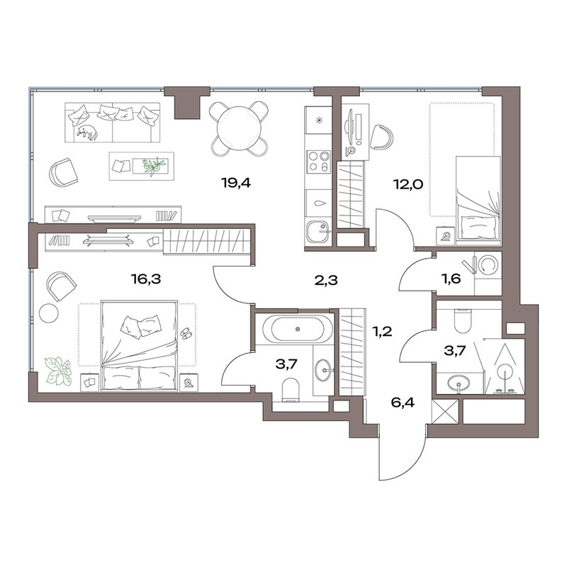 3 ккв (Евро) 66,6 м²