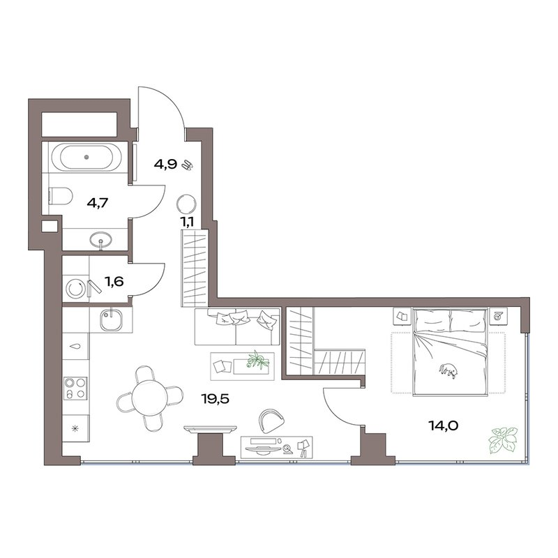 2 ккв (Евро) 45,8 м²