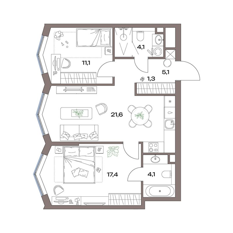 3 ккв (Евро) 64,7 м²