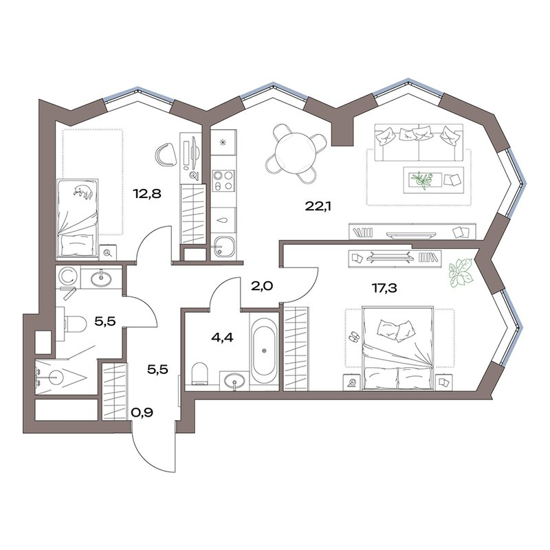 3 ккв (Евро) 70,5 м²