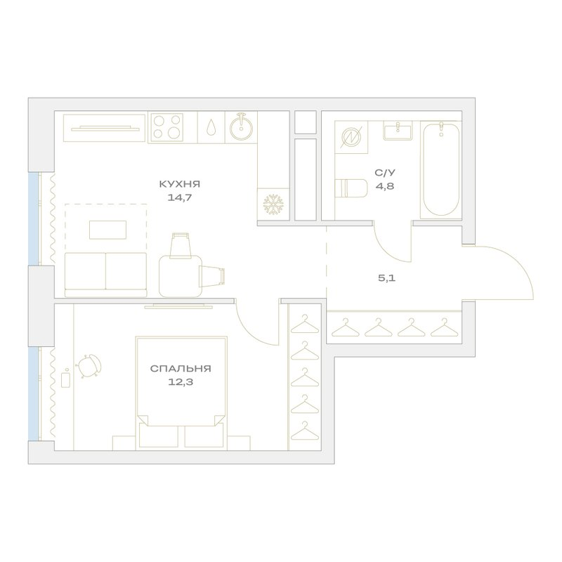 1 ккв 36,9 м²