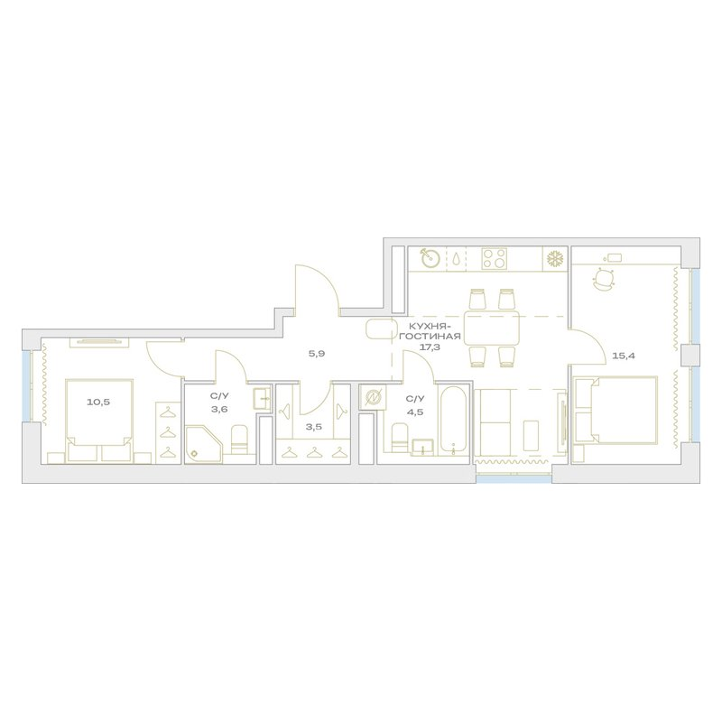 3 ккв (Евро) 60,7 м²