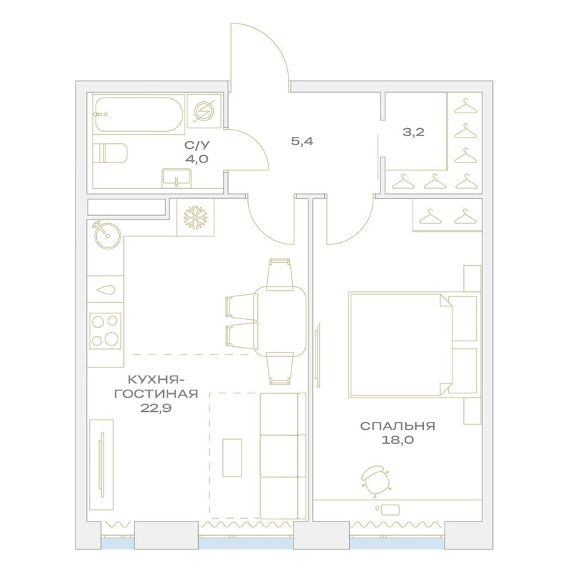 2 ккв (Евро) 53,5 м²
