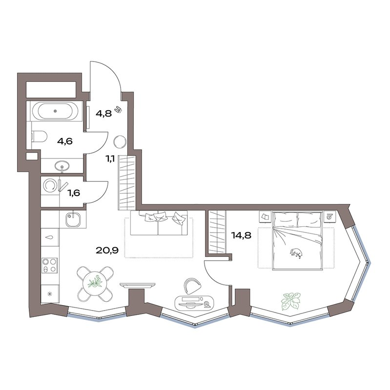 2 ккв (Евро) 47,8 м²