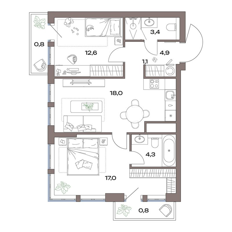 3 ккв (Евро) 62,9 м²