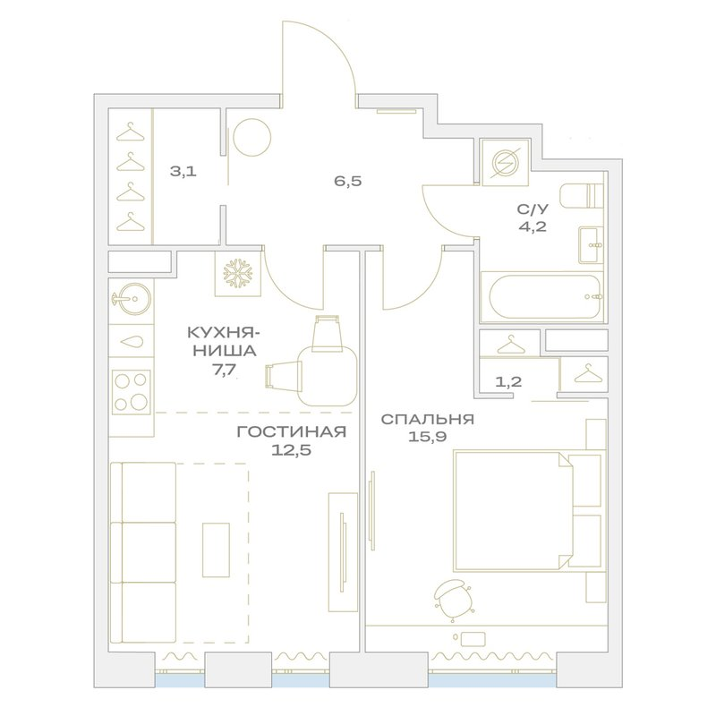 2 ккв (Евро) 51,1 м²