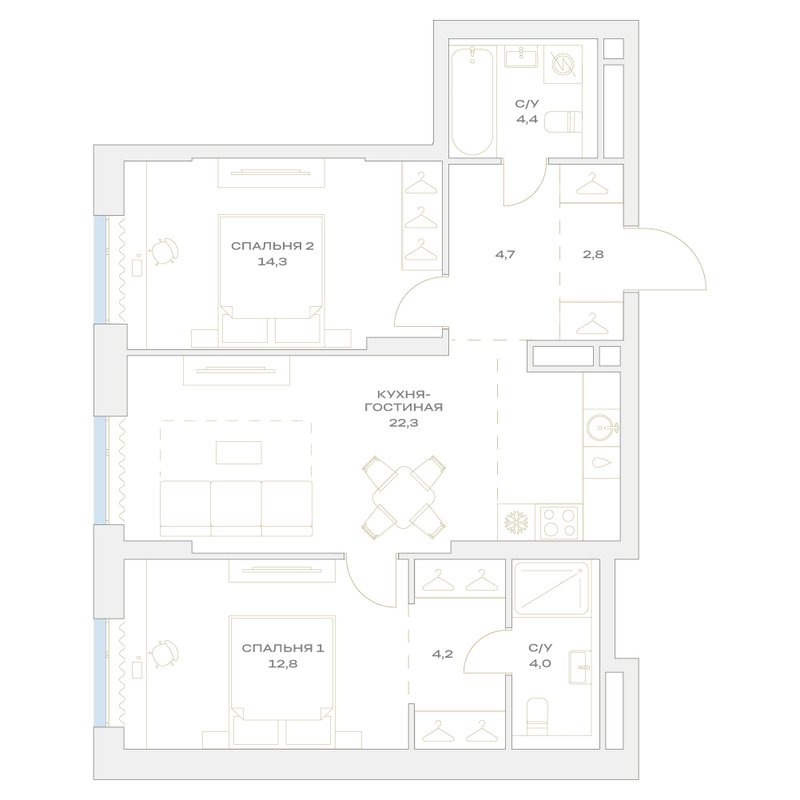 3 ккв (Евро) 69,5 м²
