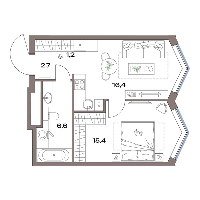 2 ккв (Евро) 42,3 м²