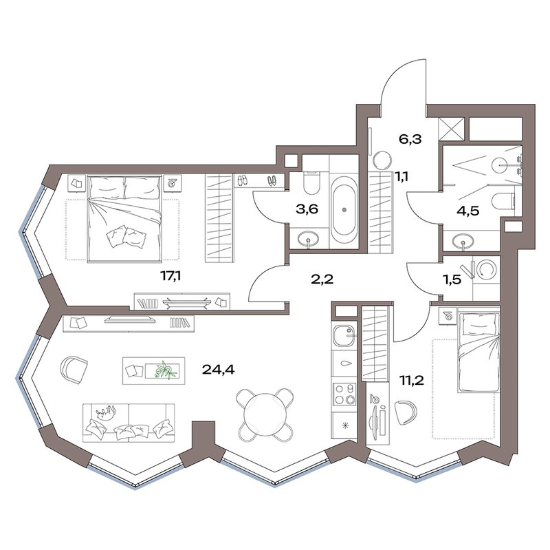3 ккв (Евро) 71,9 м²