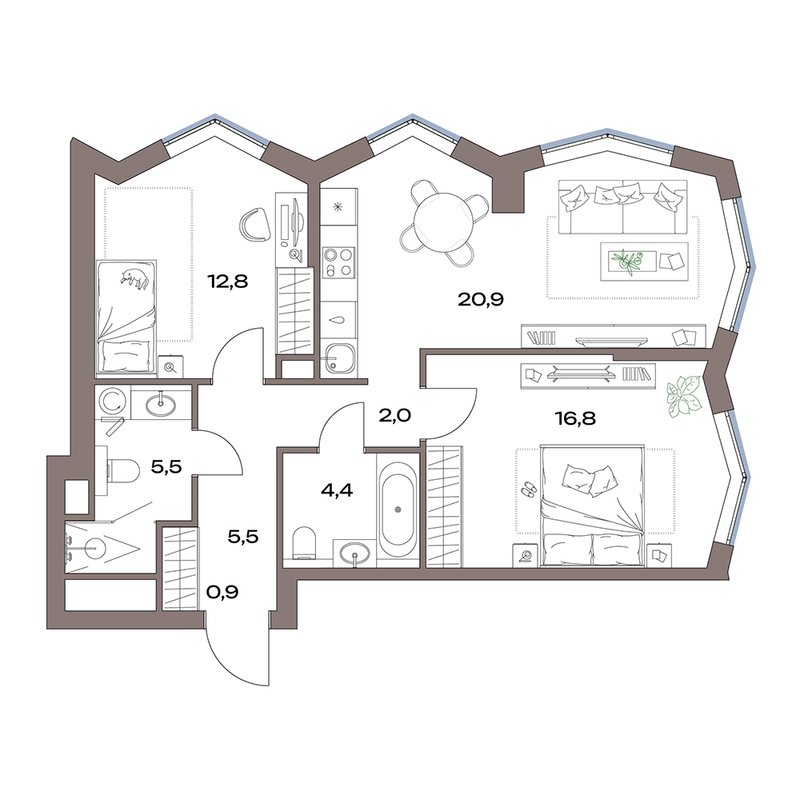 3 ккв (Евро) 68,8 м²