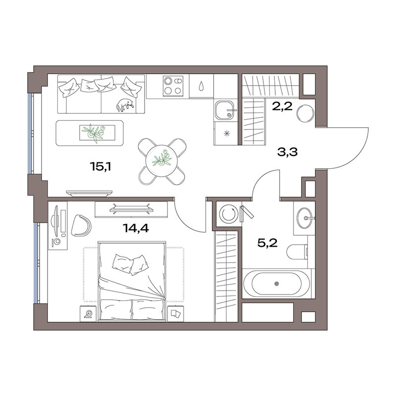 2 ккв (Евро) 40,2 м²