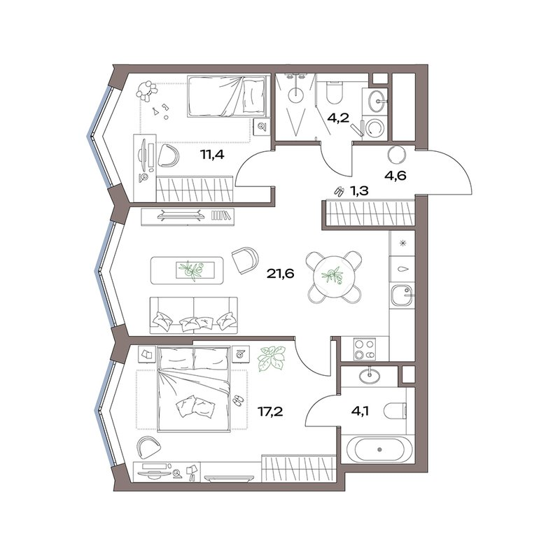3 ккв (Евро) 64,4 м²