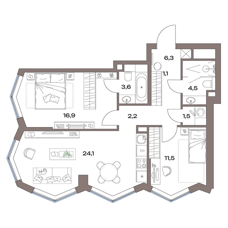 3 ккв (Евро) 71,7 м²