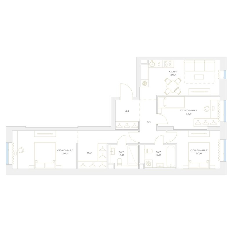 4 ккв (Евро) 80,4 м²