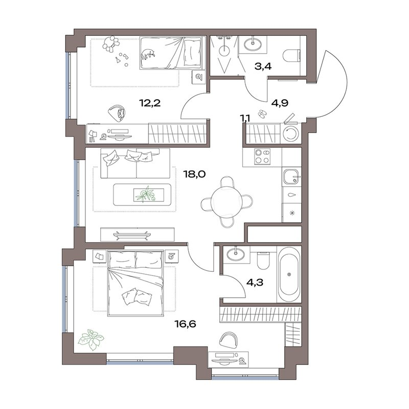 3 ккв (Евро) 60,5 м²