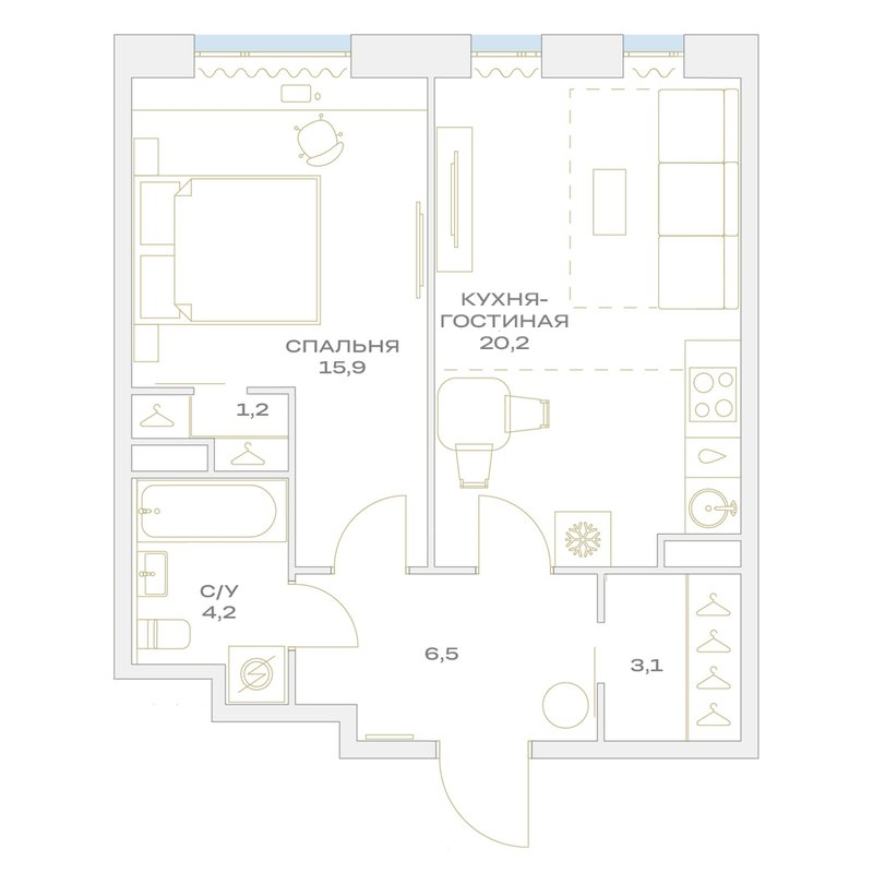 2 ккв (Евро) 51,1 м²