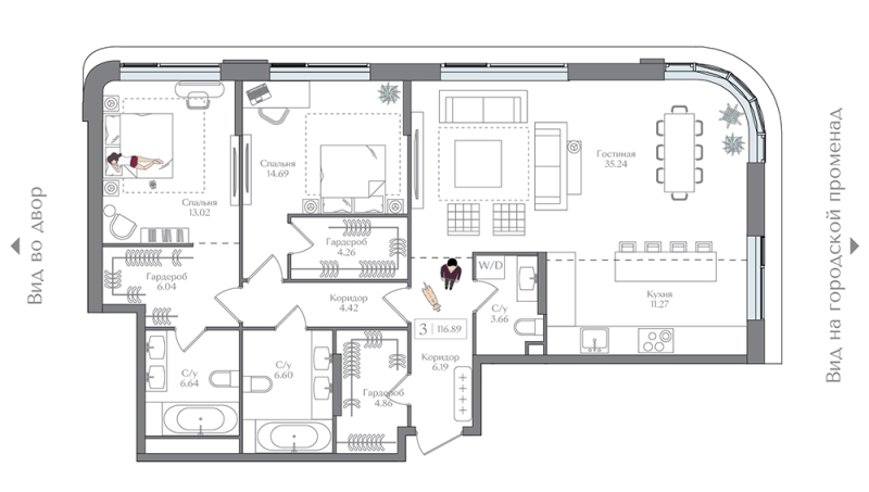 3 ккв (Евро) 116,9 м²