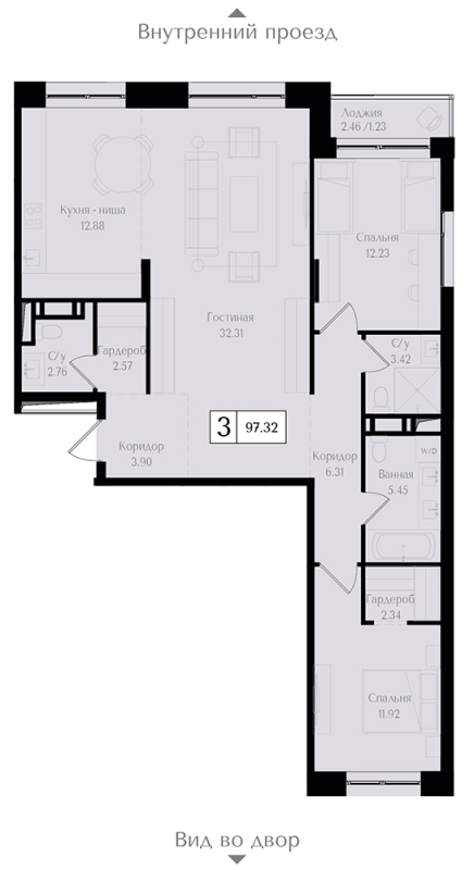 3 ккв (Евро) 97,4 м²