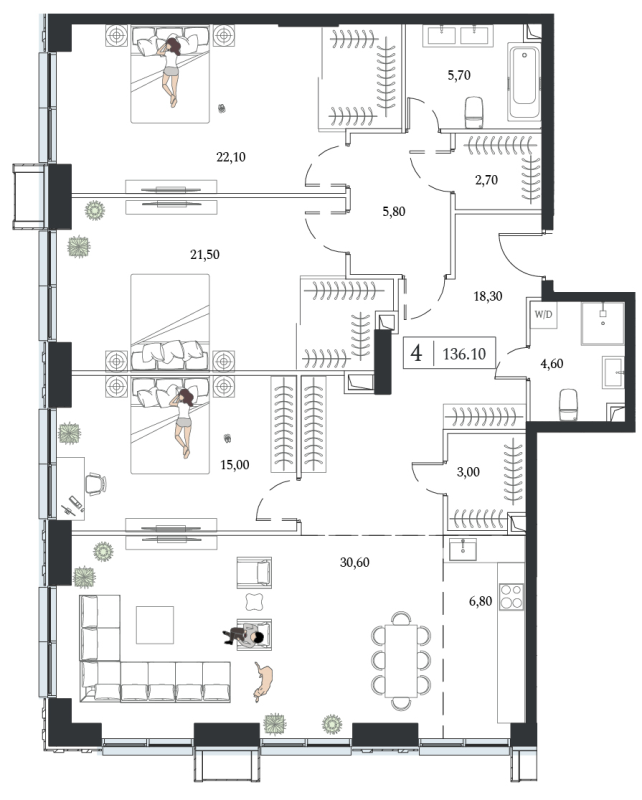 4 ккв (Евро) 136,1 м²
