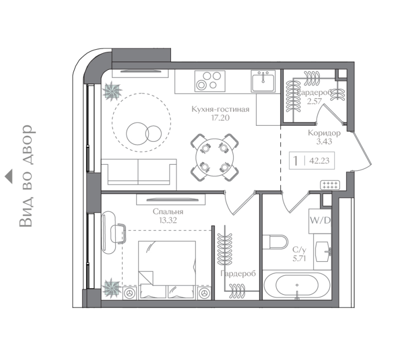 2 ккв (Евро) 42,2 м²