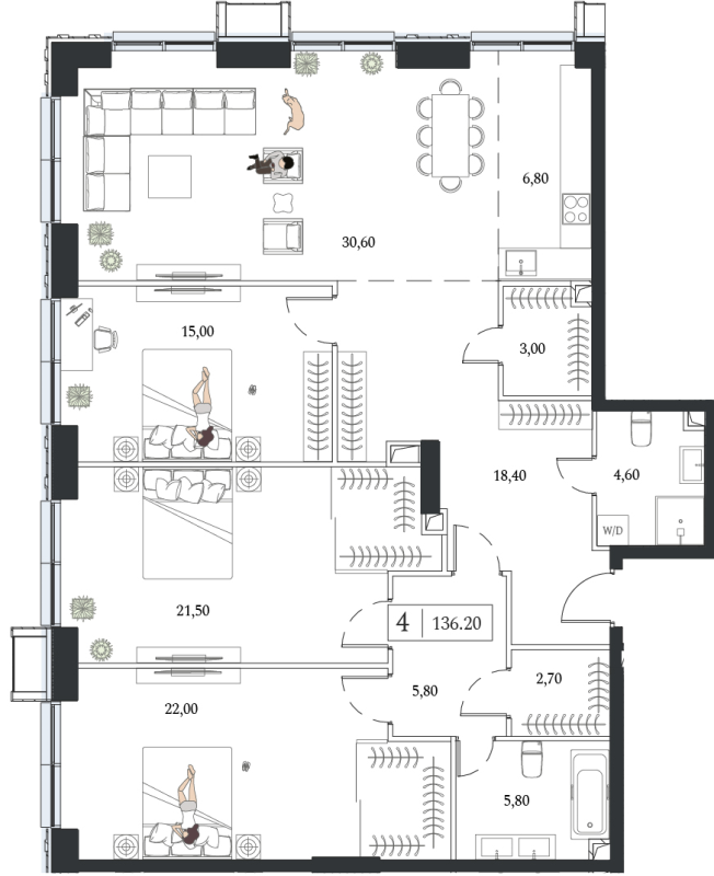 4 ккв (Евро) 136,2 м²