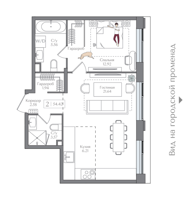 2 ккв (Евро) 54,4 м²