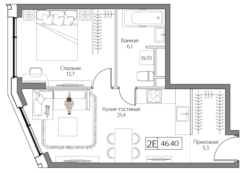 2 ккв (Евро) 46,4 м²
