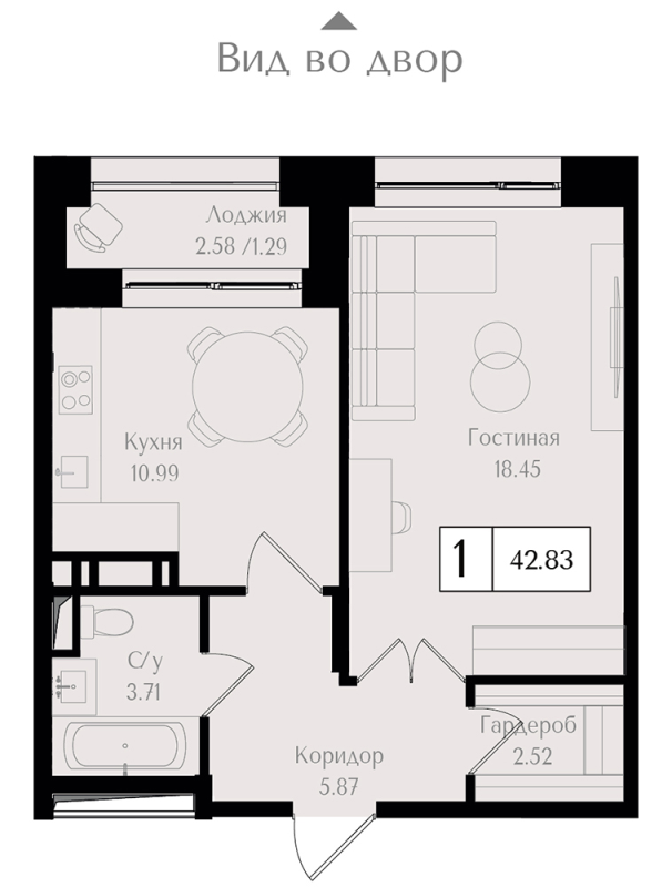 1 ккв 42,8 м²