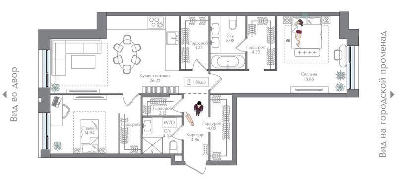 3 ккв (Евро) 88,6 м²
