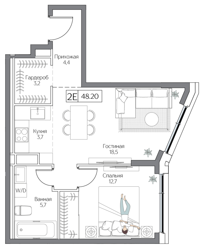 2 ккв (Евро) 48,2 м²