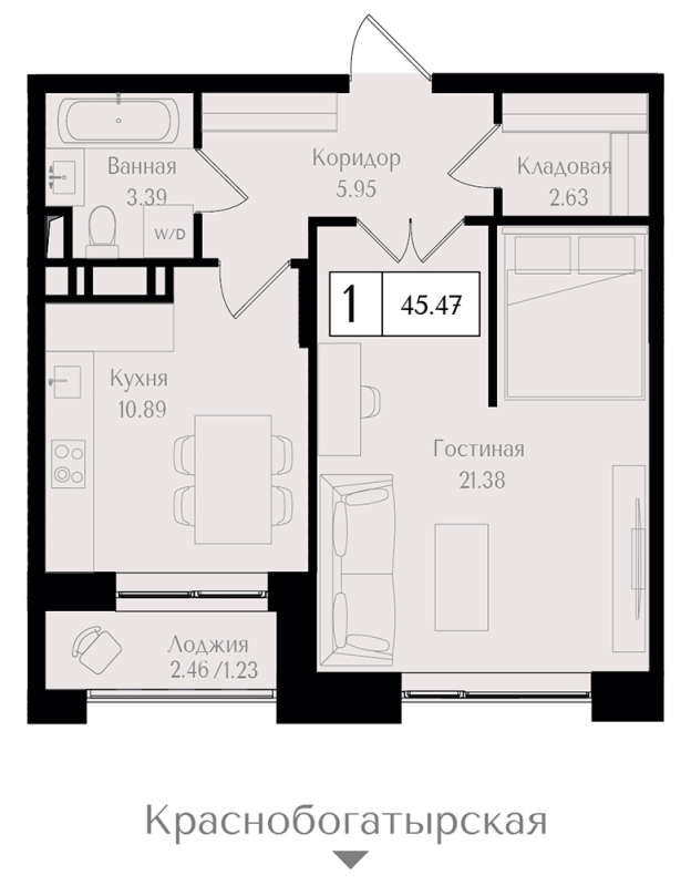 1 ккв 45,5 м²