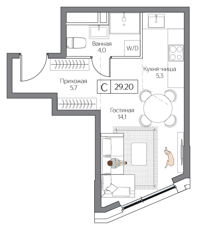 Студия 29,2 м²