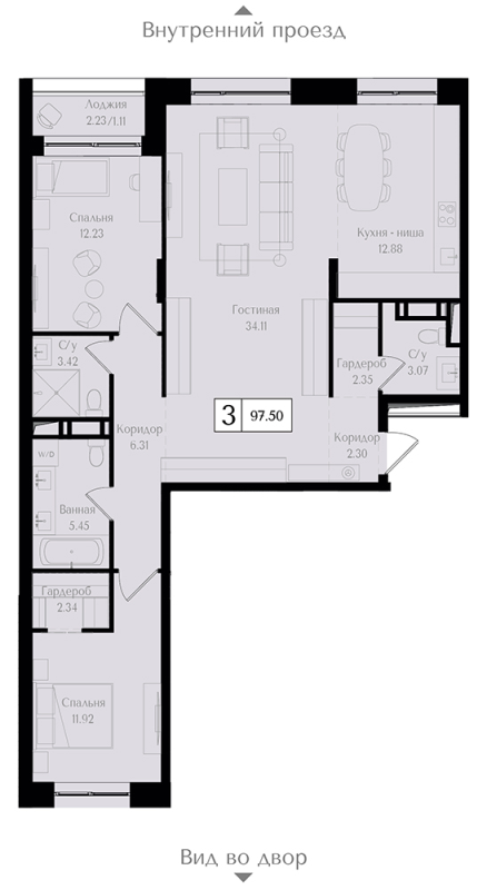 3 ккв (Евро) 97,6 м²