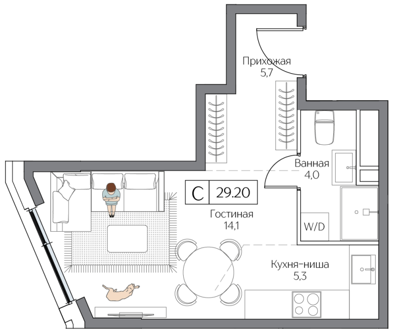 Студия 29,2 м²