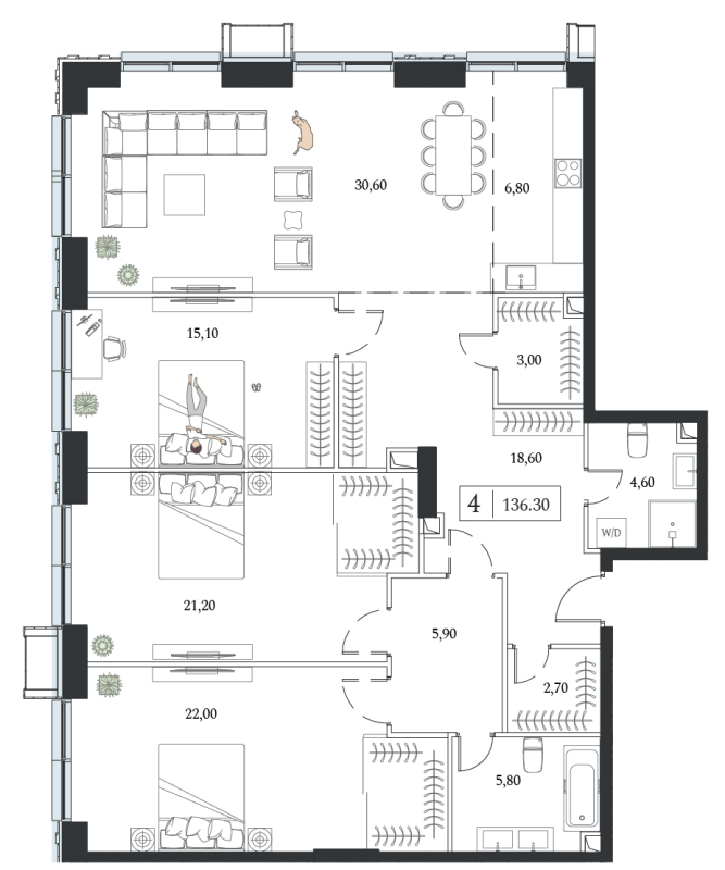 4 ккв (Евро) 136,3 м²