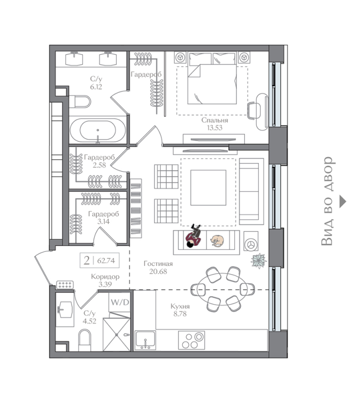 2 ккв (Евро) 62,7 м²