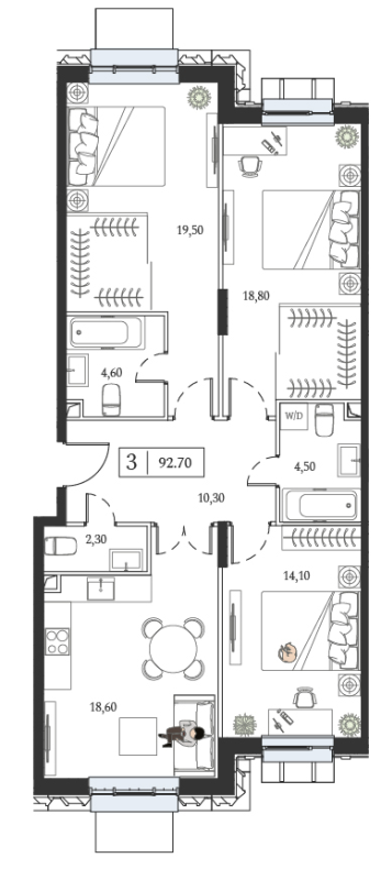 4 ккв (Евро) 92,7 м²
