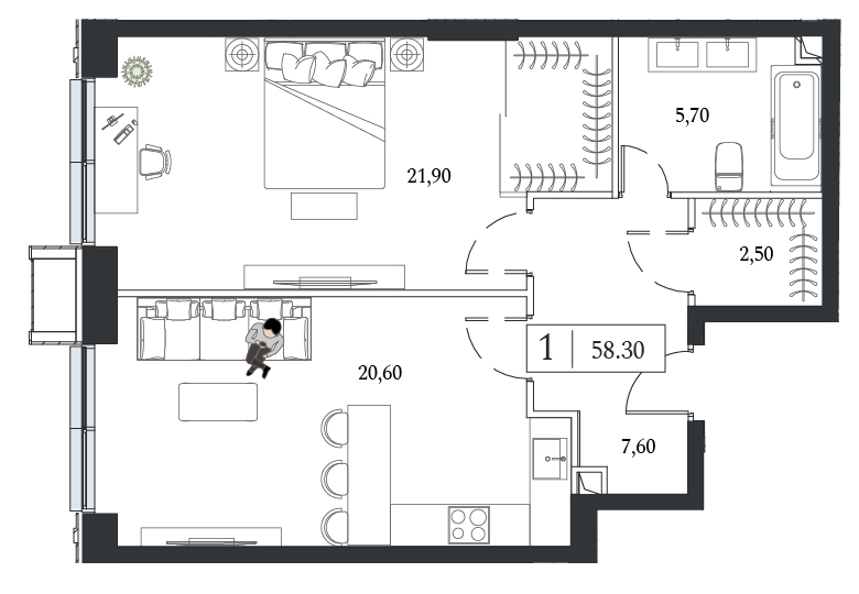 2 ккв (Евро) 58,3 м²