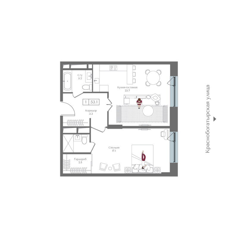 2 ккв (Евро) 53,1 м²