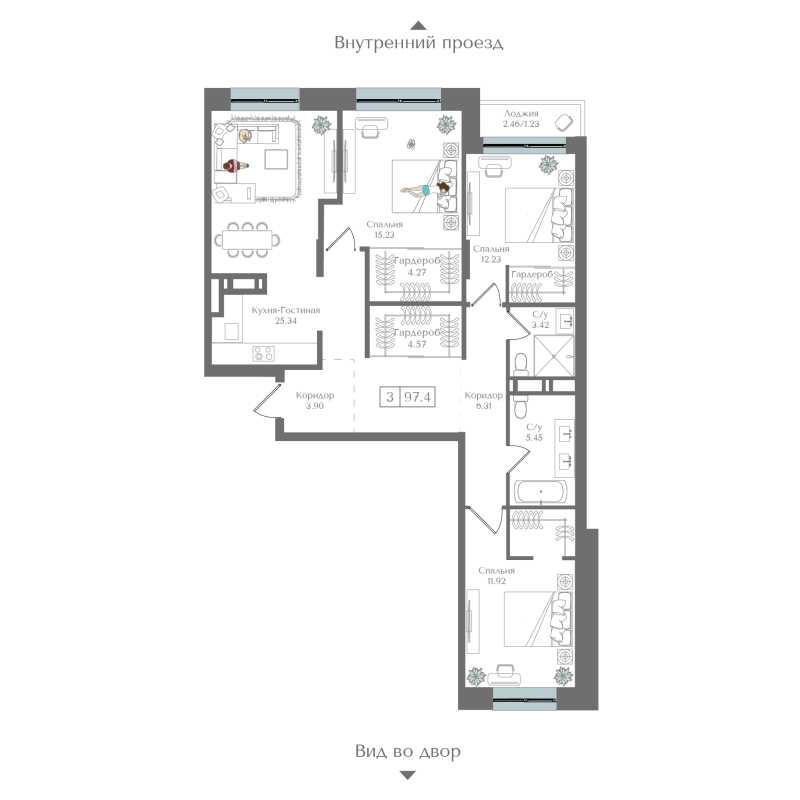 3 ккв (Евро) 97,4 м²
