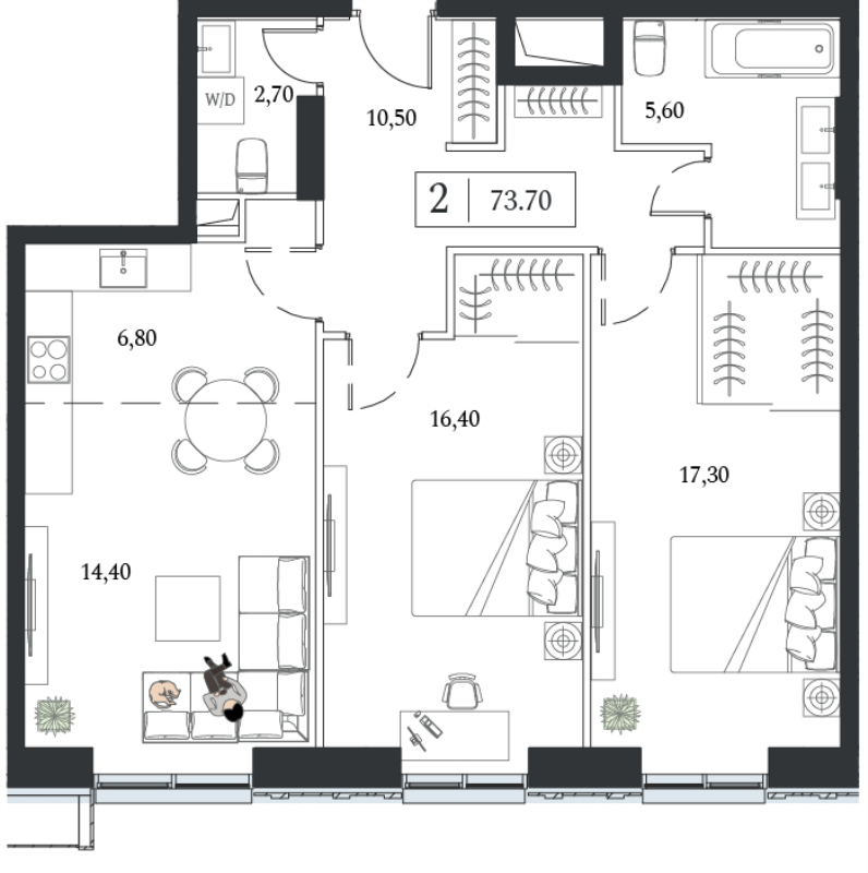 3 ккв (Евро) 73,7 м²