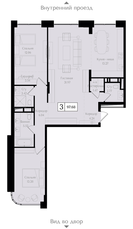 3 ккв (Евро) 97,7 м²