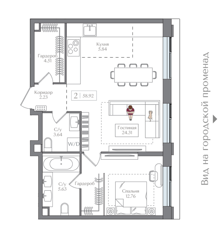 2 ккв (Евро) 58,9 м²
