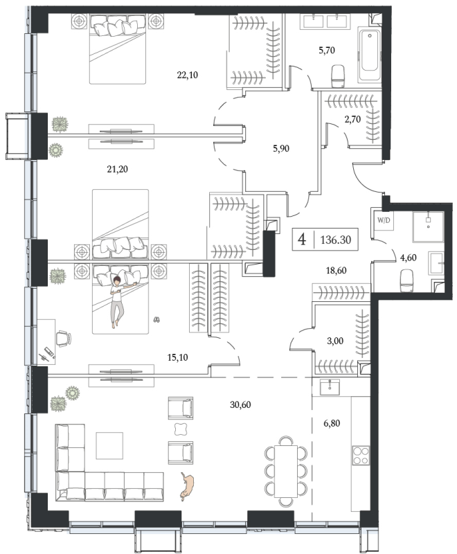 4 ккв (Евро) 136,3 м²