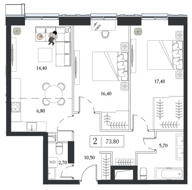 3 ккв (Евро) 73,8 м²
