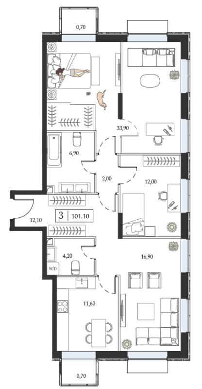 3 ккв 101,1 м²