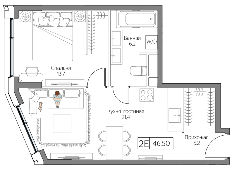 2 ккв (Евро) 46,5 м²