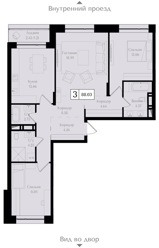 3 ккв 88,1 м²